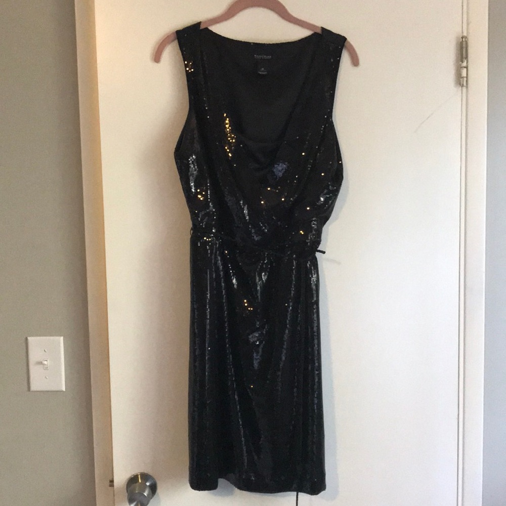 Faux-wrap sequined dress with waist tie